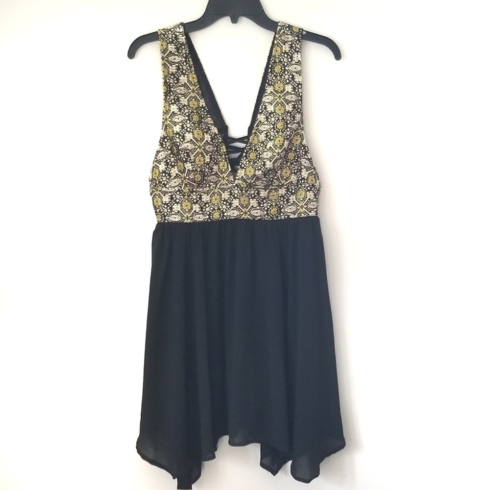 NWOT Renamed Gold and Black Plunging Mini Dress